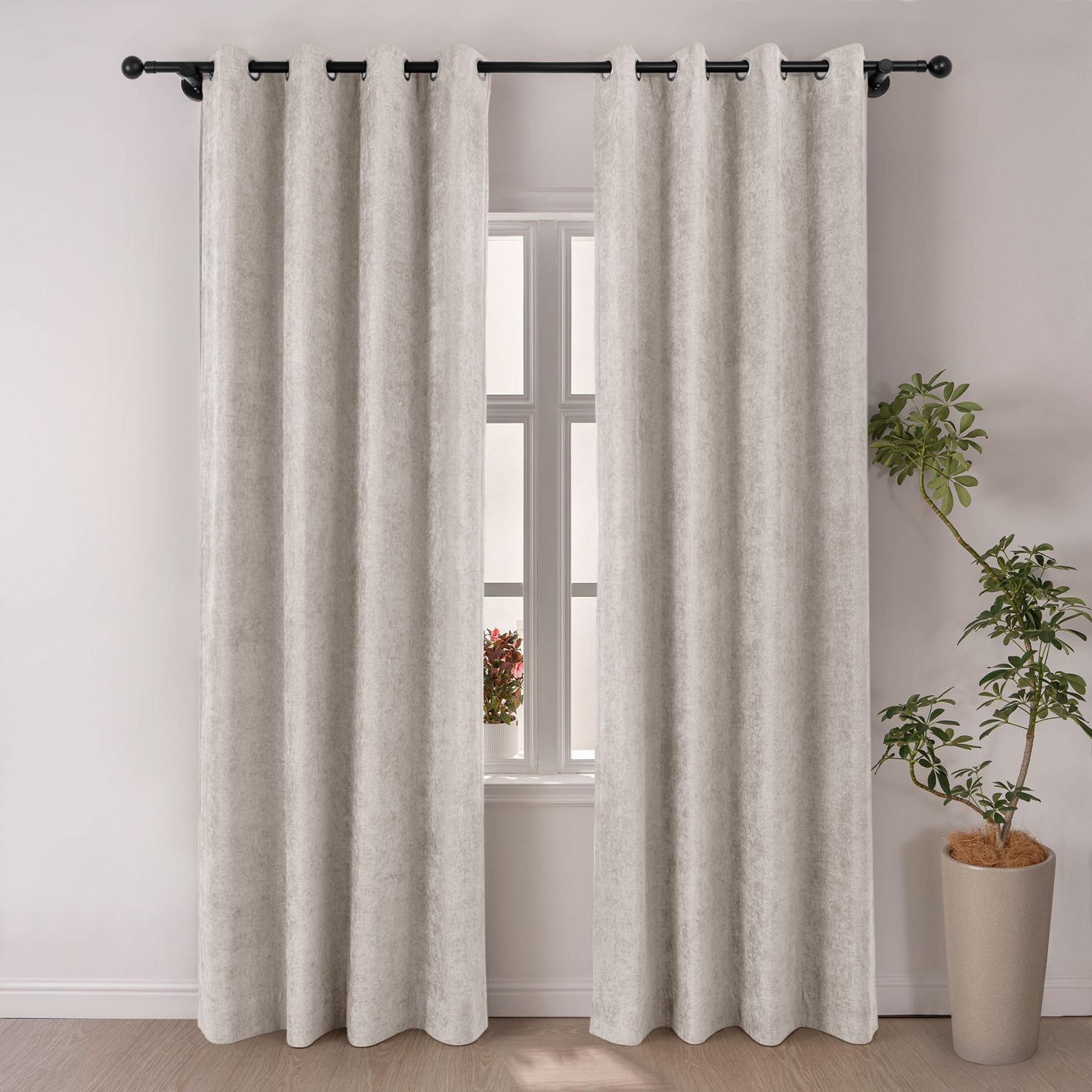 Macochico 100% Blackout Chenille Curtains 84 Inches Long for Bedroom Living Room Kids-Room, Soft and Luxury Thermal Window Drapes, 84”Wx84”L, Silver Grey, Grommet Top with Tieback, 1 Panel