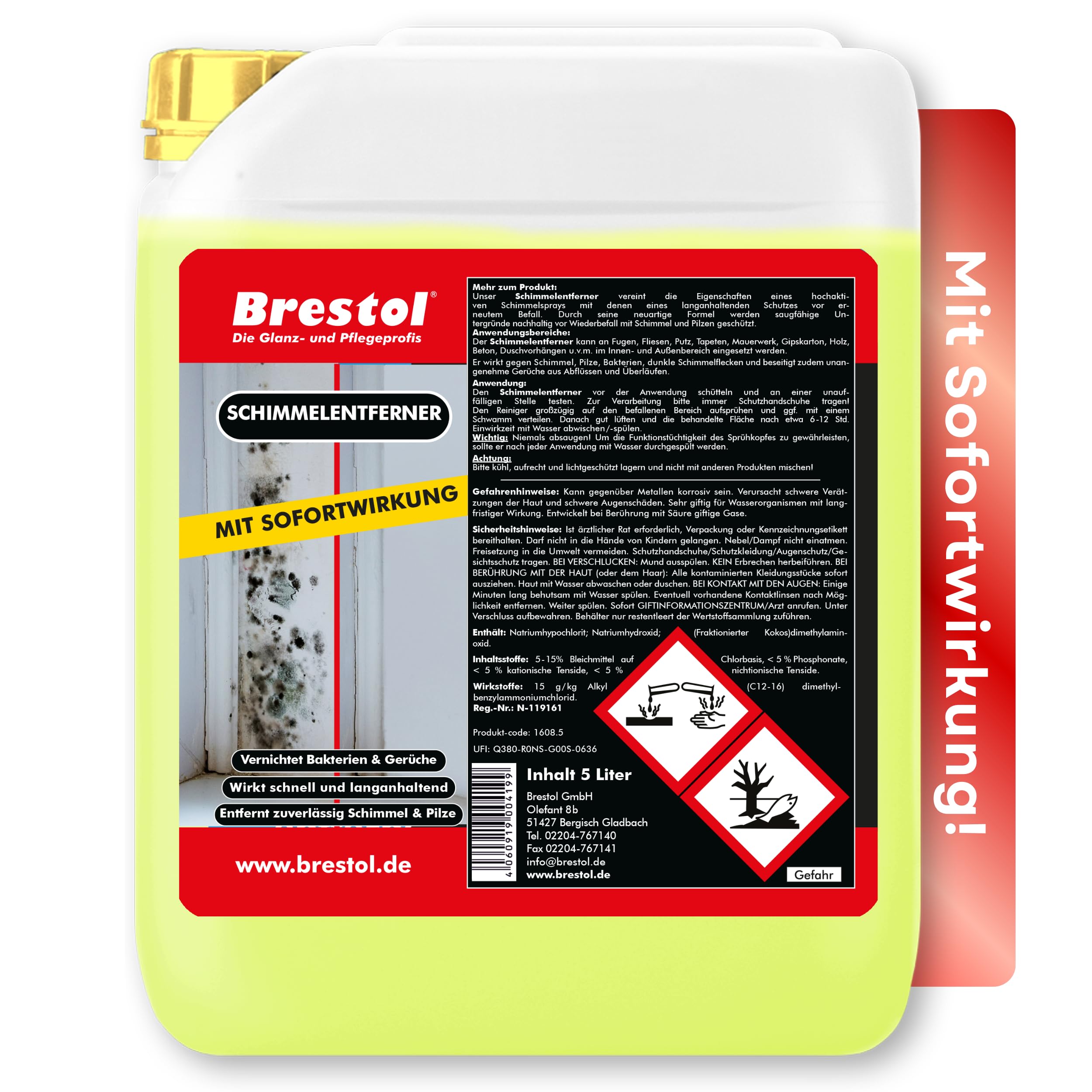 BRESTOL® Schimmelentferner 5 Liter, Anti Schimmel mit Sofortwirkung, Schimmel entferner Wand, für Silikonfugen & Fliesen, Langzeitschutz gegen Schimmel & Stockflecken