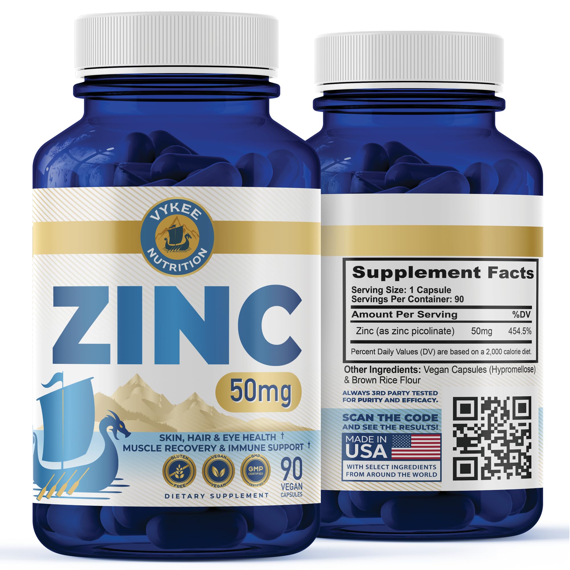 Vykee Nutrition Zinc Daily Wellness Supplement Nourish Your Skin for a Radiant Glow Immune Support Enhance Digestion 90