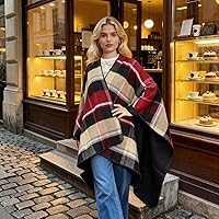 Vista 62 de Poncho chal para mujer, suéteres suaves y cálidos para mujer, parte delantera abierta, poncho de viaje para otoño, invierno y primavera