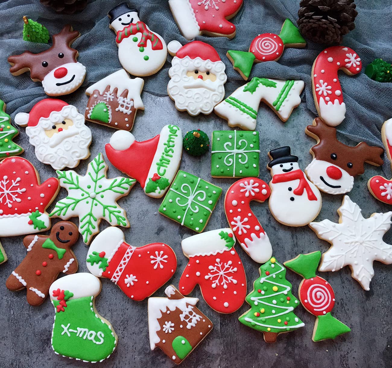 Juego de moldes de cortadores de galletas de Navidad, 9 piezas de moldes cortadores de galletas y frutas, accesorios de decoración y alimentos