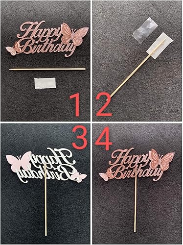 Miniatura 6 de ALISSAR Decoración de pastel de cumpleaños de oro rosa con mariposa 3D hecha a mano, decoración de pastel de mariposa para niñas y mujeres,