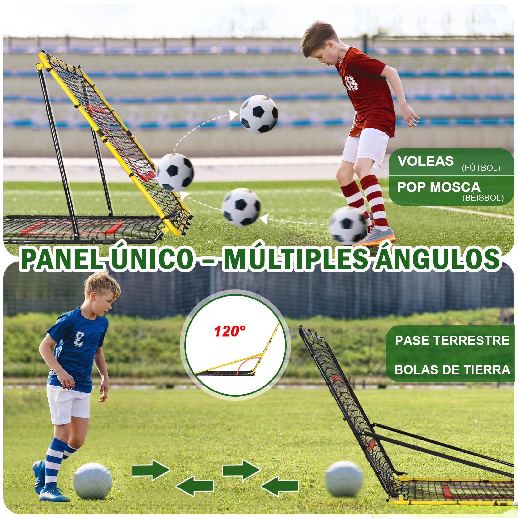 Red de Rebote Fútbol Plegable,Red de Béisbol, Malla de PE de Doble Capa, Ángulo Ajustable, Ideal para Actividades Familiares al Aire Libre y práctica de Deportes Niños Adulto