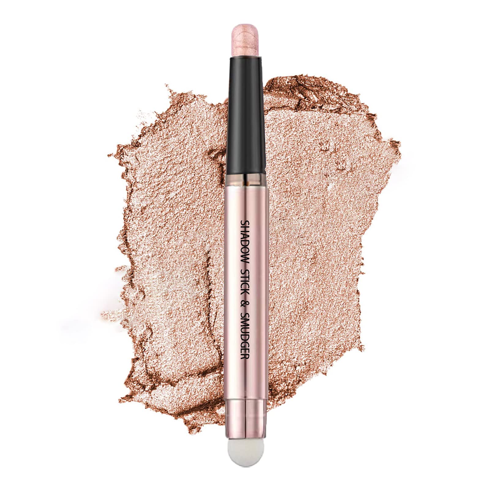 2 in1 Eyeshadow Stick, Shimmer Cream Eye Shadow Sticks, Eye Brightener Stick with sponge, Eye Shadow Stick Makeup, Long Lasting Waterproof Cream Eyeshadow Stick Eye Highlighter Stick,Rose Gold Shimmer