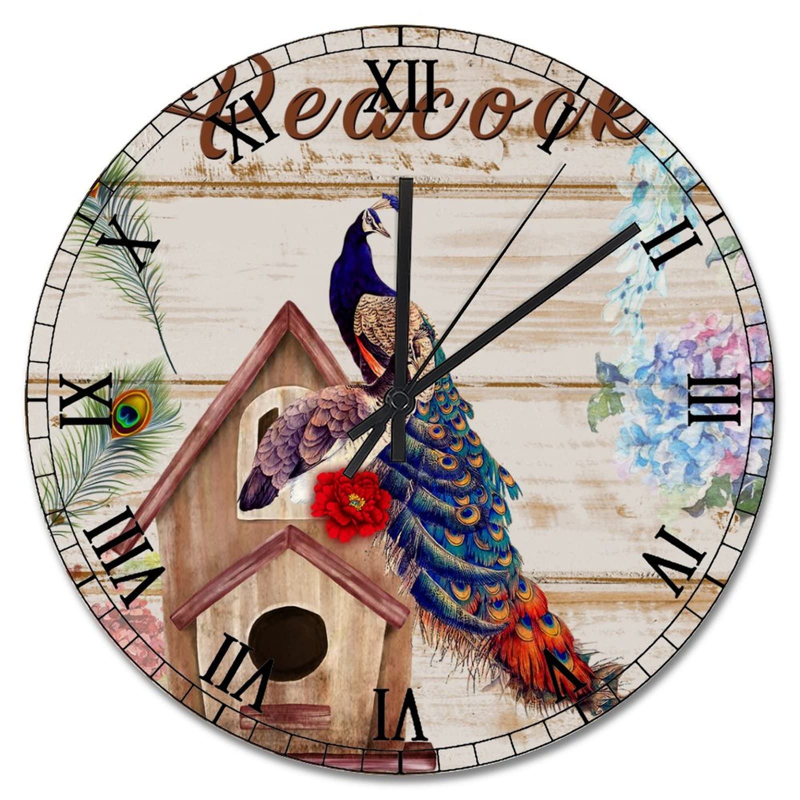 Horloge paon bleu violet pour une décoration de cuisine rétro et cosy