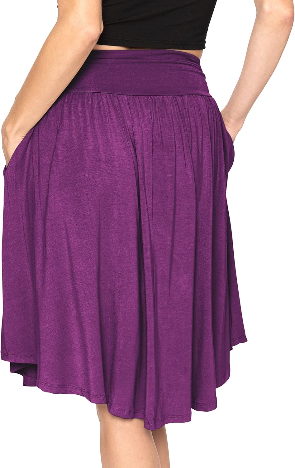 STRETCH IS COMFORT Women's and Plus Size Scoop Hem Flare Mid Length Skirt with Pockets | S-5X - Image 3