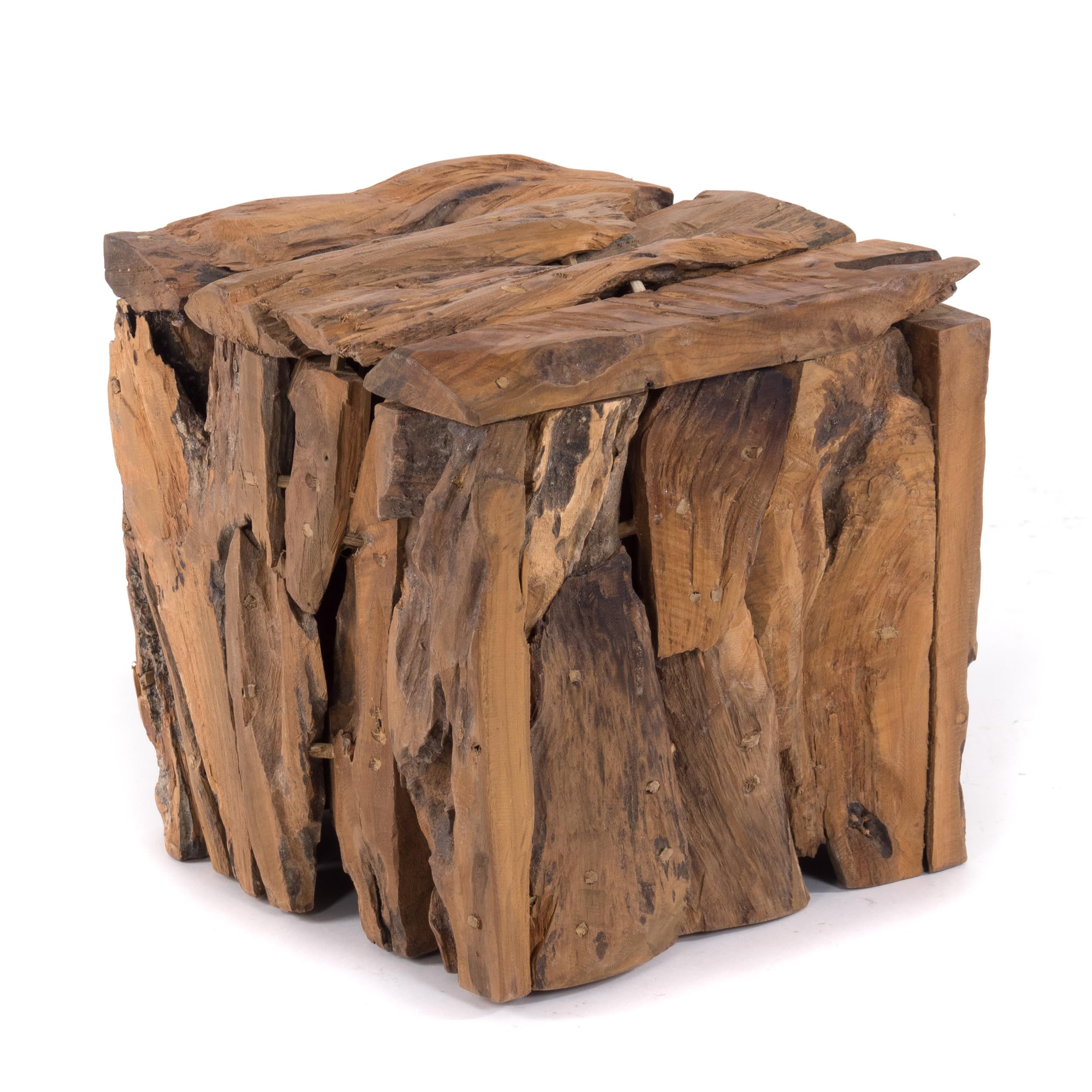 TREIBHOLZ SITZBOX TEAK 30 – 30x30x30 cm, Recyclingholz, erodiert, Shabby Design