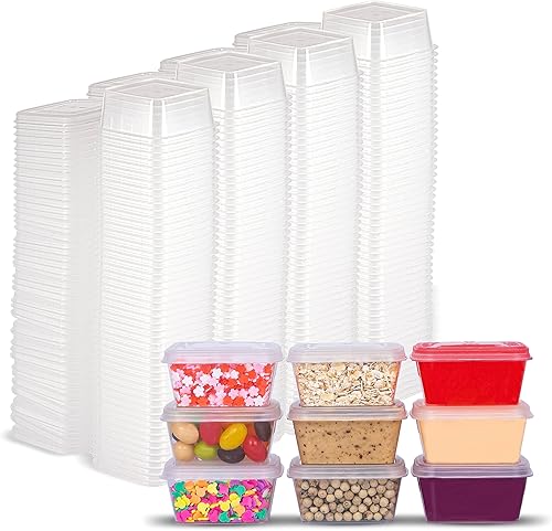 Miniatura 7 de Recipientes de plástico de 2 onzas con tapas (paquete de 200), recipientes desechables para condimentos con tapas, tazas de porciones para salsa,