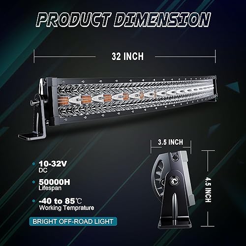 Miniatura 2 de Barra de luz LED curvada de 32 pulgadas y 180 W, luz estroboscópica intermitente blancaámbar con seis modos de conducción, luces antiniebla de