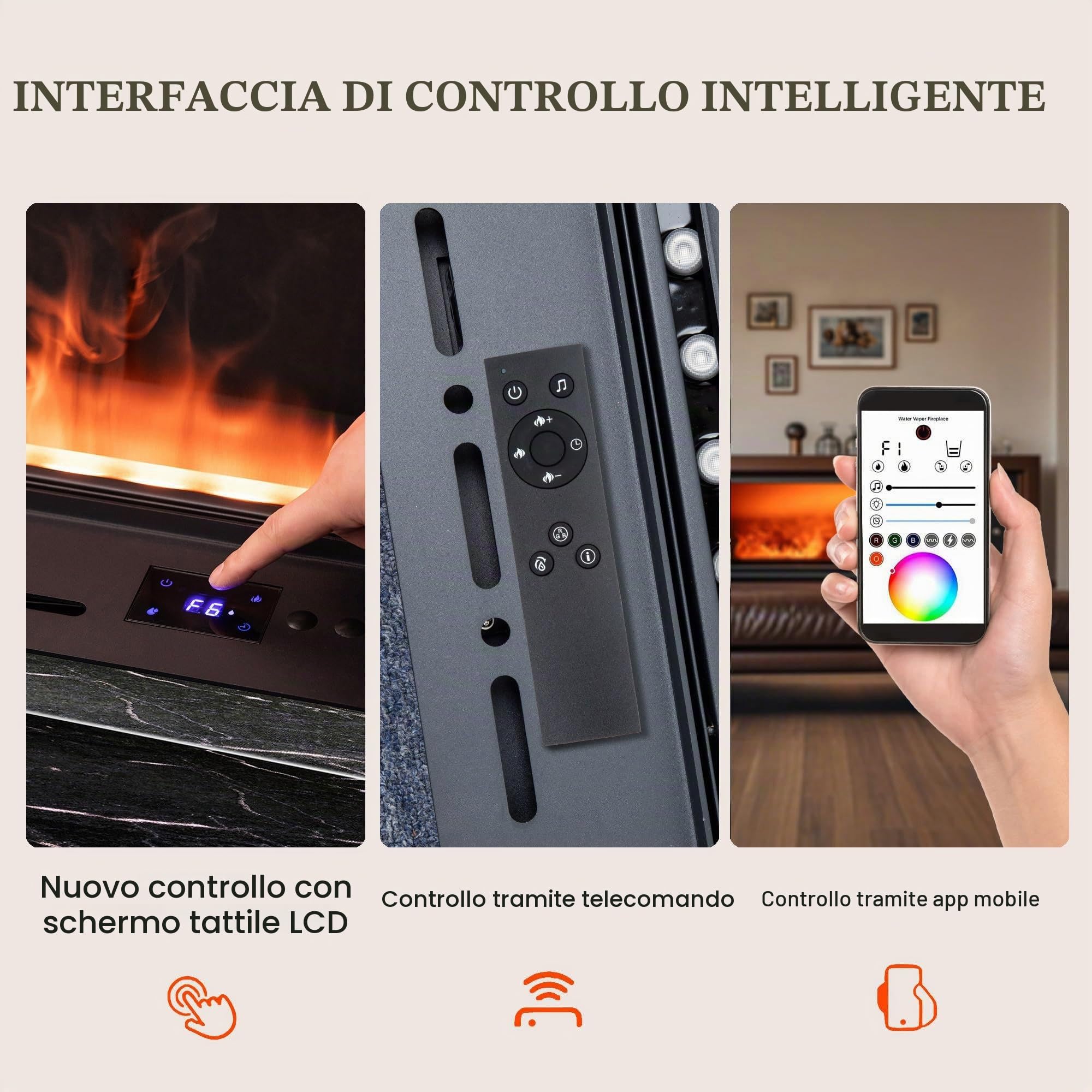 Camino A Vapore Acqueo 3D con Telecomando, Touch Screen E Umidificatore, Riempimento Automatico dell'Acqua, Fiamma Atomizzata Realistica, Design da Incasso-180cm/70.87in