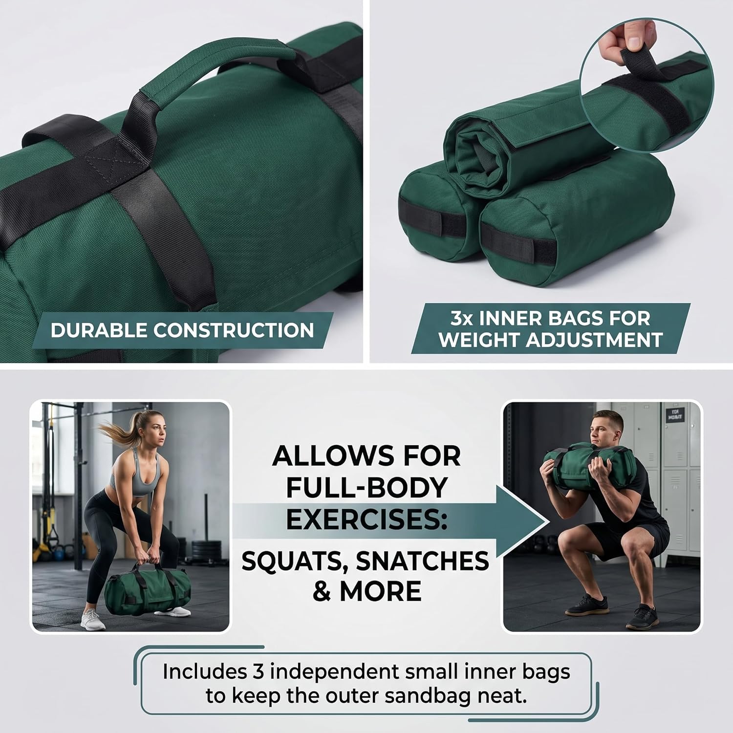 Sand Bags Power Bag Multi-Functional Weight Sandbag with 8 Soft Handles & 4 Inner Bags Green