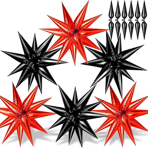 74 globos de estrella negra y roja, globos metálicos de aluminio de 26 pulgadas, globos de punta grande para cumpleaños, Halloween, graduación,