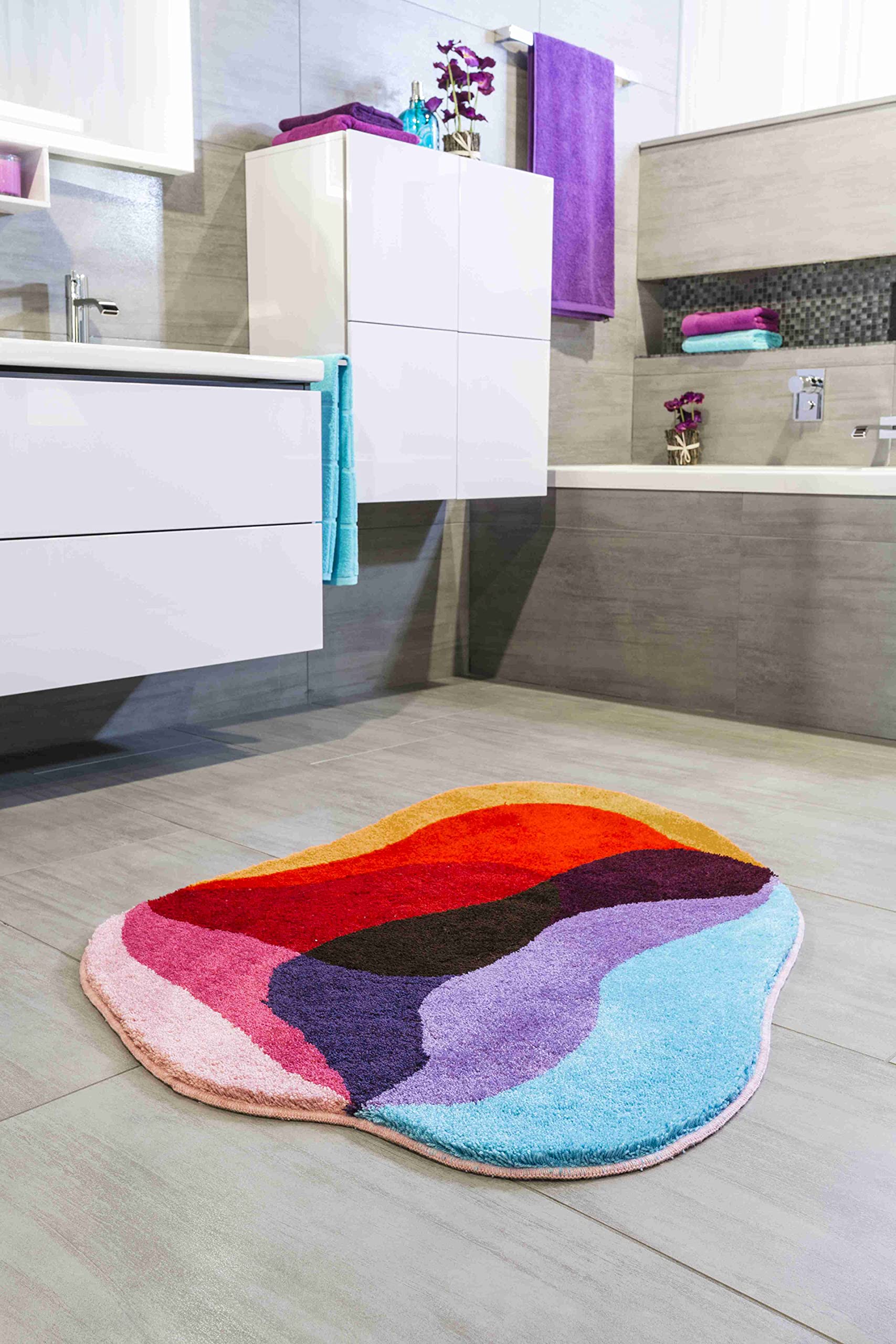 Grund KARIM RASHID Exklusiver Designer Badteppich 100% Polyacryl, ultra soft, rutschfest, ÖKO-TEХ-zertifiziert, 5 Jahre Garantie, KARIM 21, Badematte 90x130 cm, rot-bleu