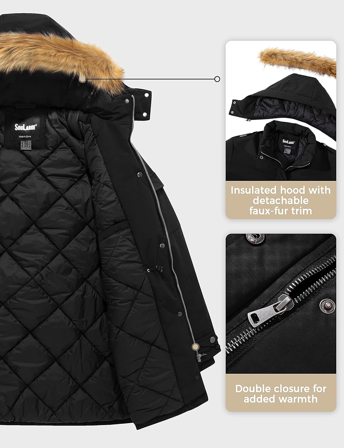 Soularge Women's Winter Plus Size Waterproof Thicken Puffer Coat with Faux fur Hood - Image 3