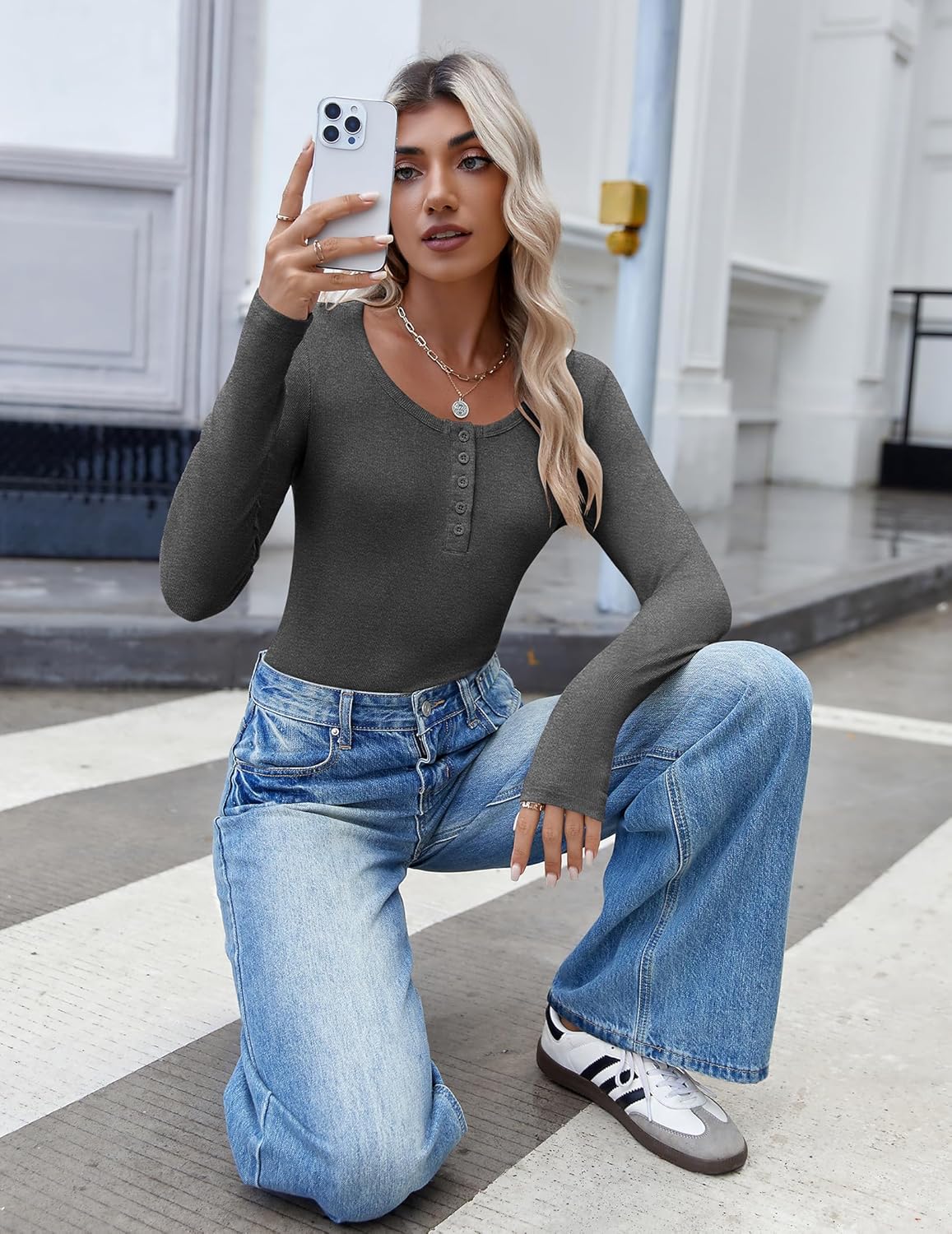 Zeagoo Women's Long Sleeve Shirts Casual Square Neck Tops Slim Fit Rib Knit Basic Tee 2025 Fall Summer Clothes - Image 5