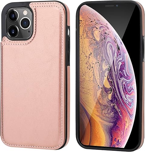 Miniatura 3 de ONETOP - Funda tipo cartera compatible con iPhone 12 Pro Max con tarjetero, piel sintética, ranuras para tarjetas, doble cierre magnético y funda