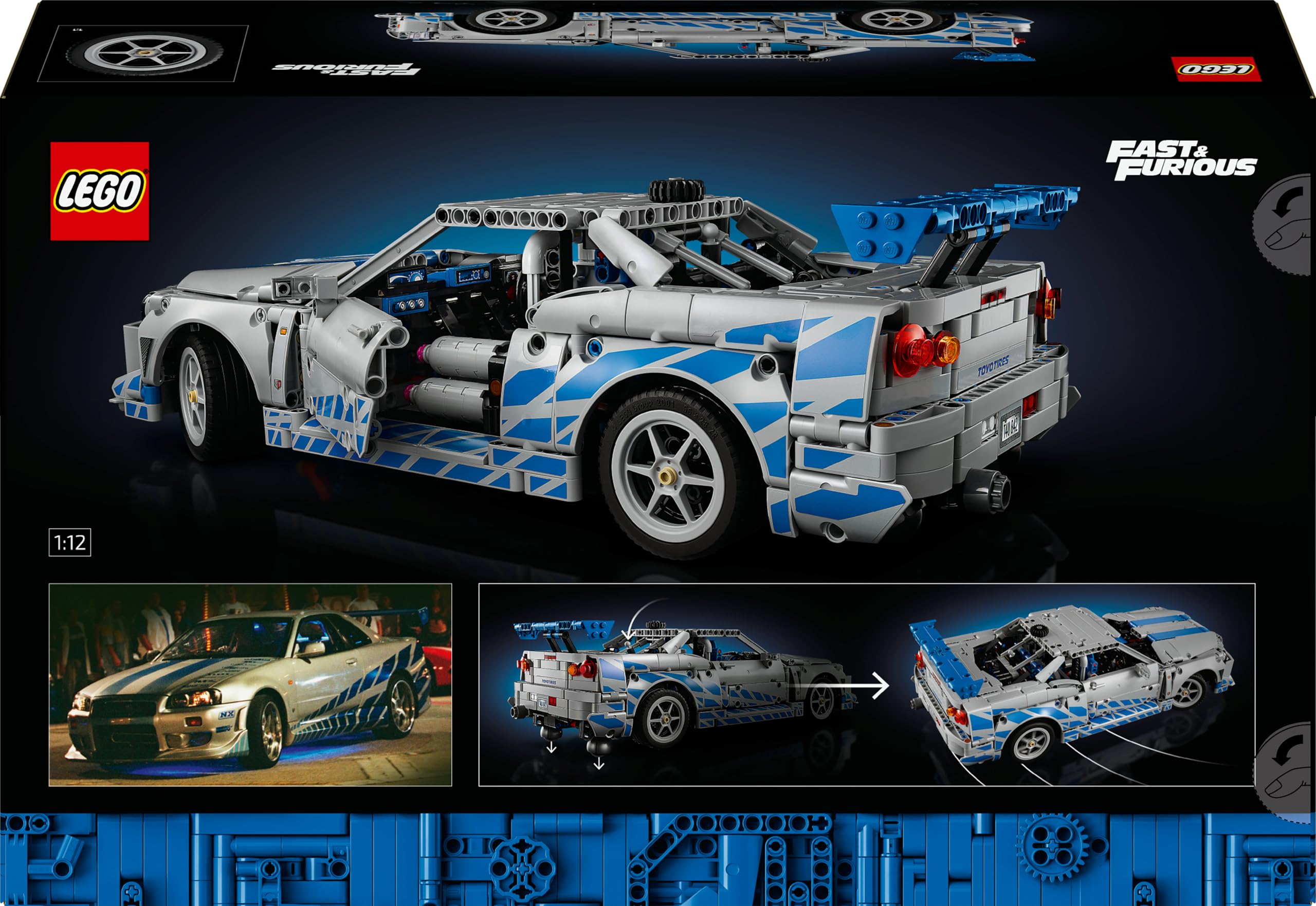 LEGO Technic Auto Nissan Skyline GT-R (R34) 2 Fast 2 Furious - Modellino da Costruire per Adulti con Funzione di Derapata, Sterzo, Sospensioni e un Motore a 6 Cilindri - Regalo da Collezione - 42210