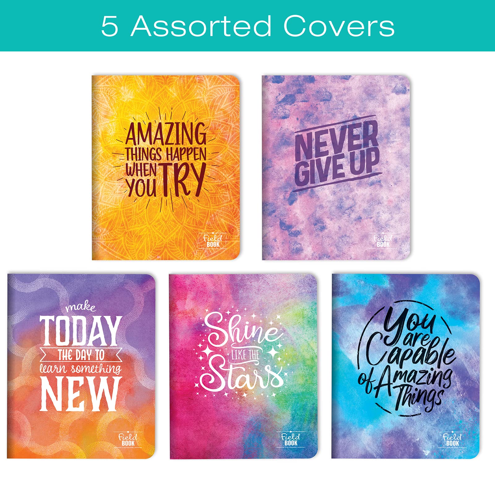 Elan Publishing Company Field - Quaderno per quaderno, 20,3 x 25,4 cm, motivo acquerello, foderato, confezione da 5