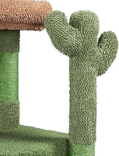 Miniatura 4 de Topeakmart Árbol de gato de cactus de 42 pulgadas de alto con sisal natural bonita torre para gatos con postes para rascar plataforma condominio