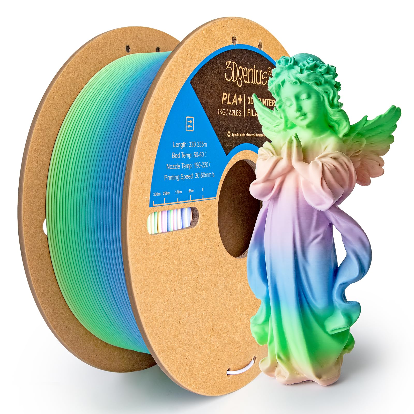 3Dgenius Matte Rainbow PLA Filament 1.75mm Matte PLA 3D Printer Filament Matte Fast Color Changing Gradient Filament Fit Most FDM Printers, 1kg Spool(