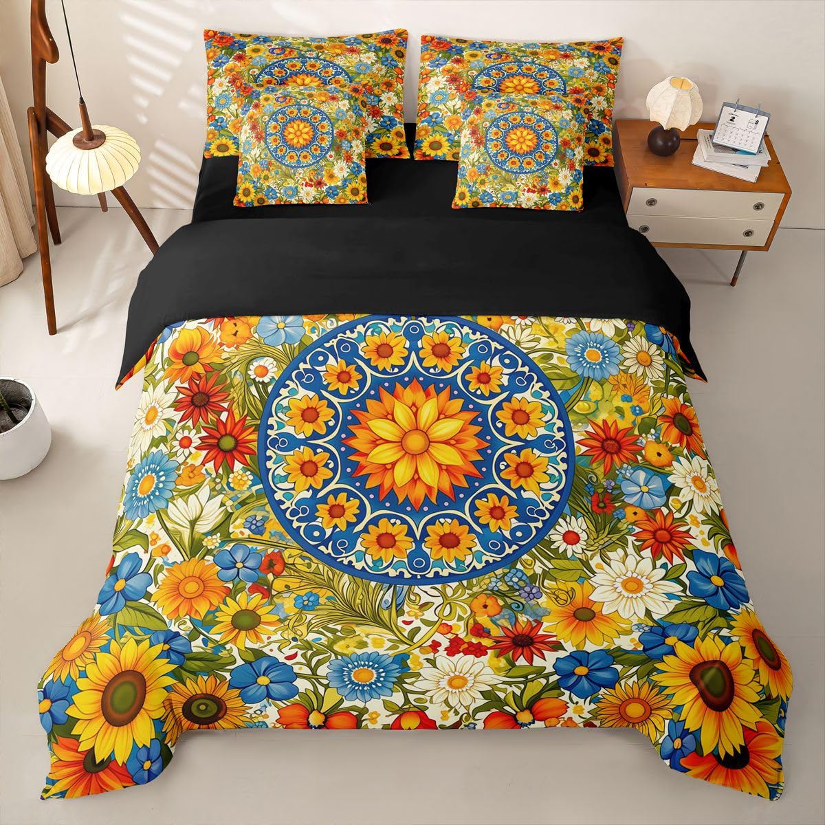Homewish Set copripiumino king size con motivo floreale bohémien, 7 pezzi