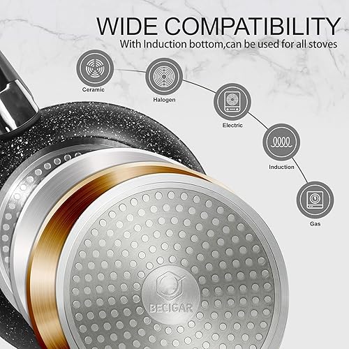 Miniatura 6 de Juego de 21 utensilios de cocina de cerámica, sartén de cerámica antiadherente, juego de ollas y sartenes con mango extraíble, juego de sartenes