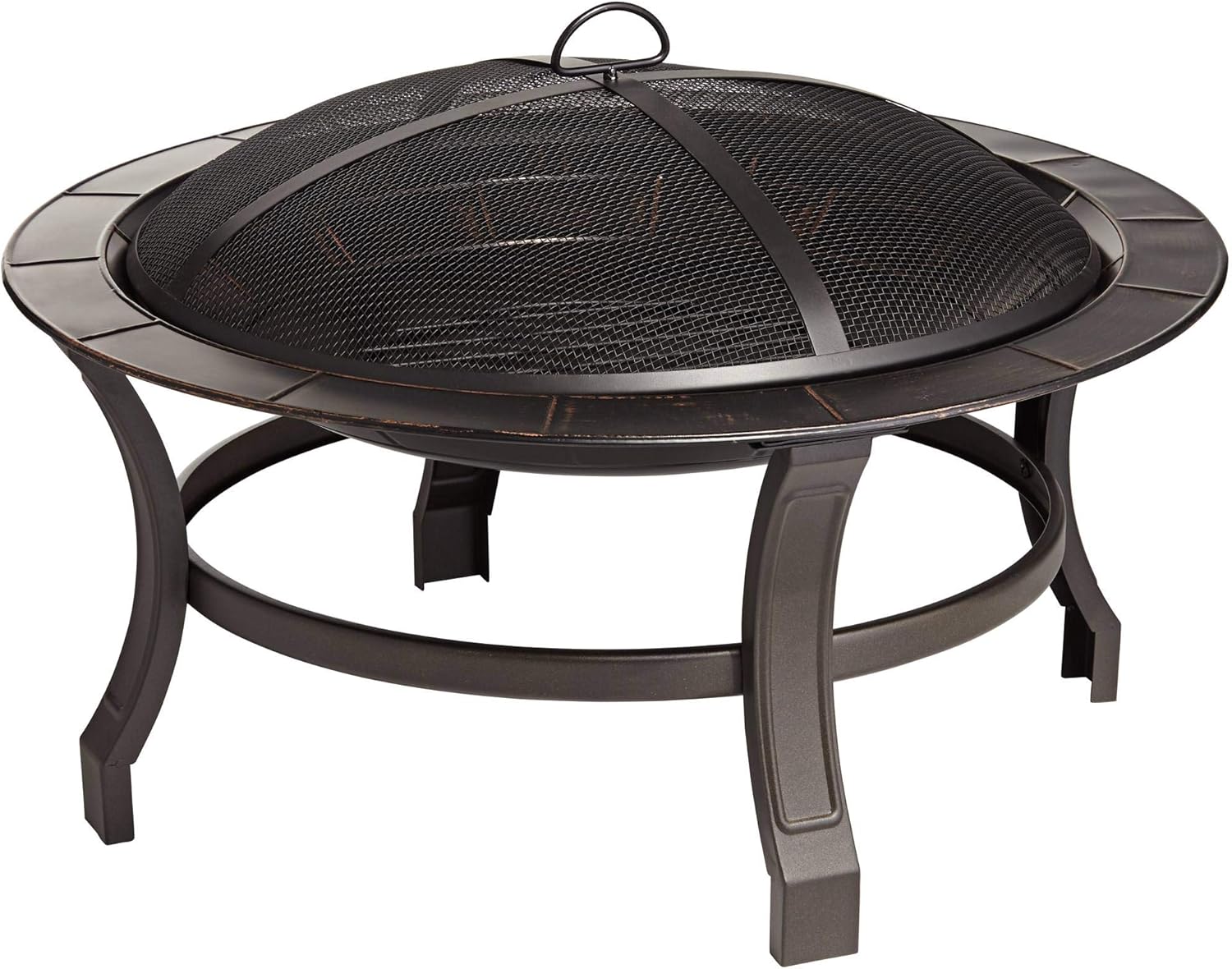 John Timberland Exeter Black Outdoor Fire Pit Round 30" Powder-Coated Iron Bowl Brick Steel Wood Burning with Spark Screen and Fire Poker for Outside Backyard Patio Camping Deck : Patio, Lawn & Garden