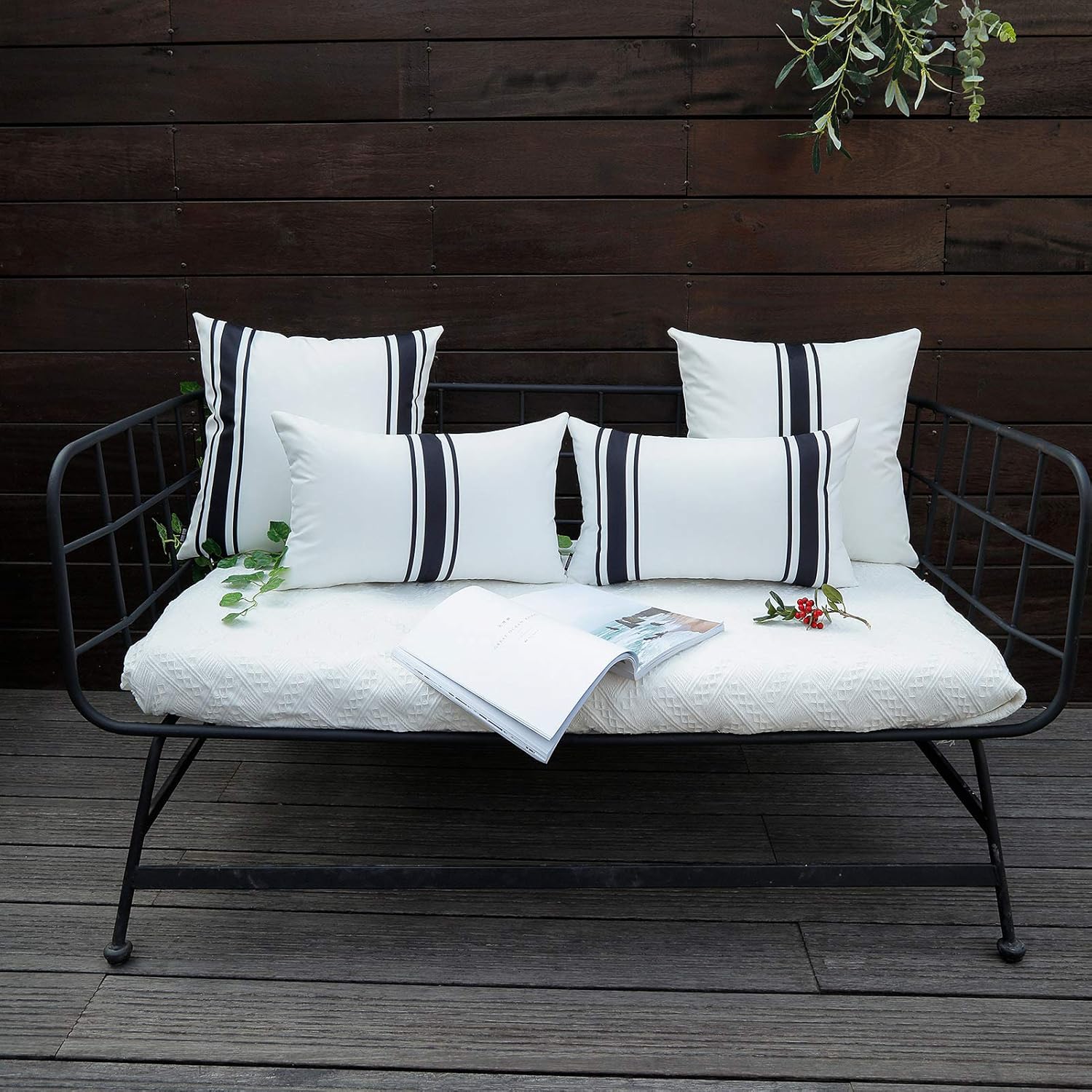 JOJOGOGO Black and White Outdoor Waterproof Lumbar Pillow Covers 12x20 Set of 2 Black Striped Decorative Pillow Case for Patio Furniture Sunbrella : Patio, Lawn & Garden