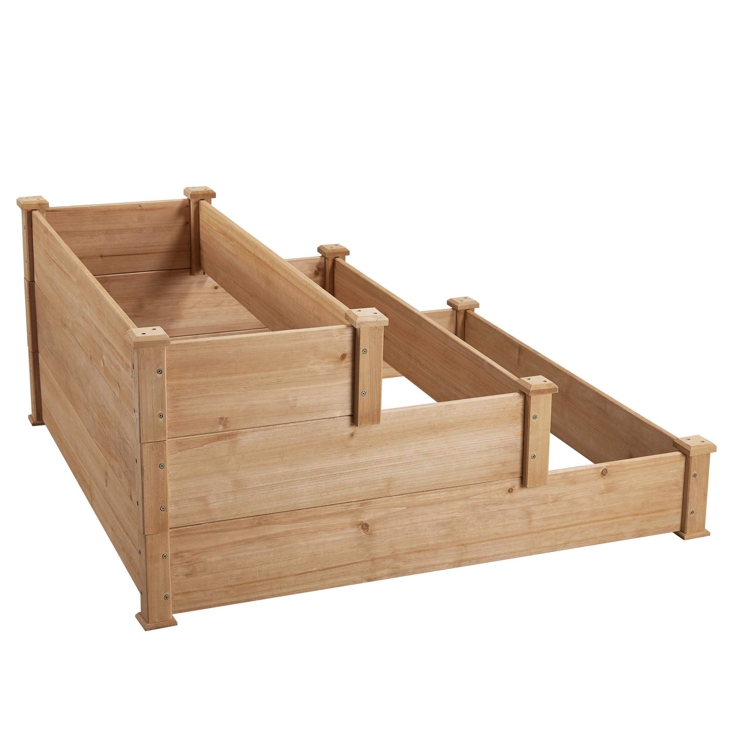 Yaheetech stapelbares Hochbeet 3 Etagen Blumentreppe Stufenbeet Garten Beete Pflanzenbeet Holz Frühbeet für Gemüse, Kräuter, Blumen, 3-stufig, Hellbraun