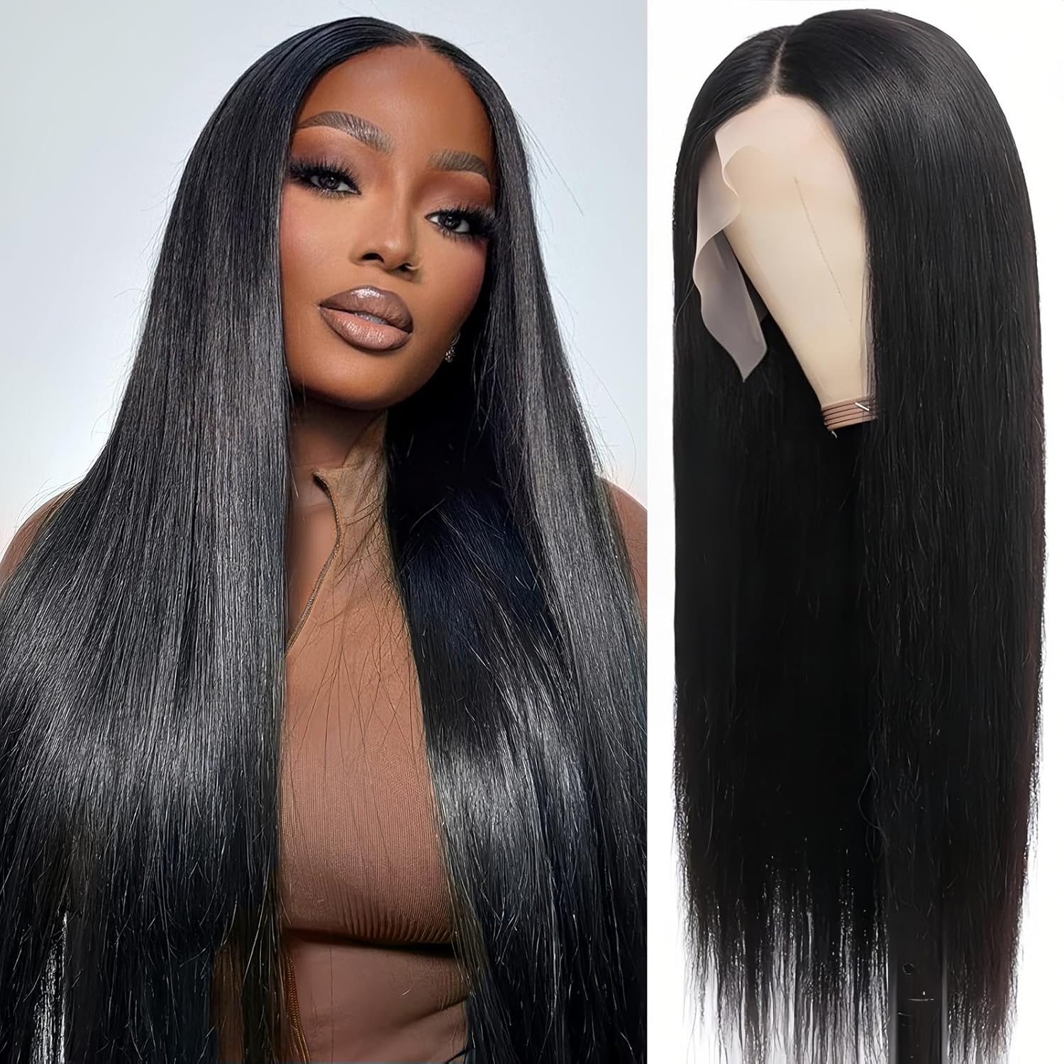 32Inch 13x6 Straight Lace Front Wigs Human Hair Can Last 12 Months 230 Density,300Grams Virgin Real Human Wig 13x6 HD Lace Front Wigs Human Hair Pre Plucked Tangle-Free Natural Black for Women