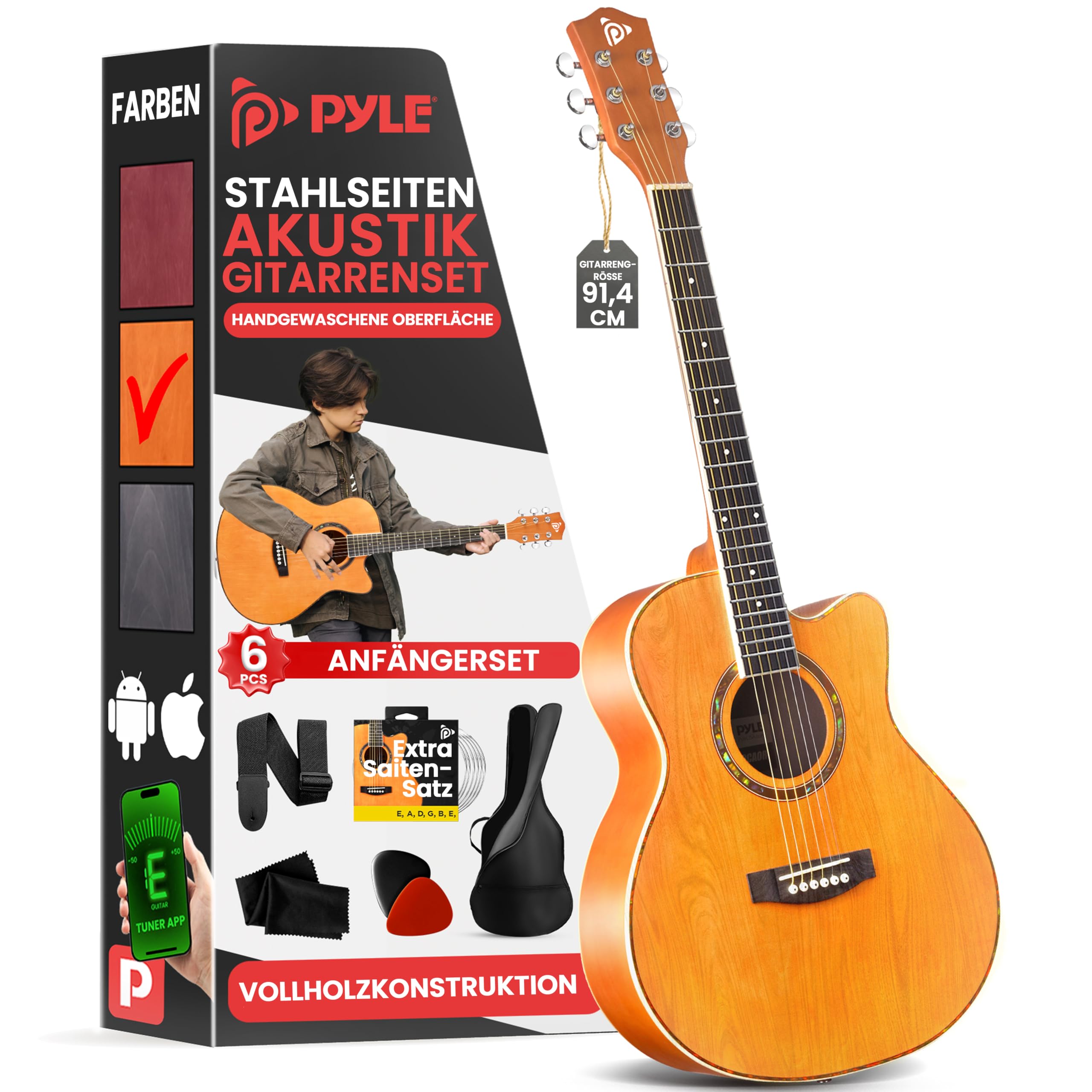 Pyle Akustikgitarre, Rechtshändig, 3/4 Größe, Orange