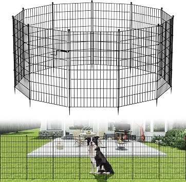 SUNYRISY Metal Garden Fence Plug-In Fence Dog Fence for Dogs 100 cm H with Door 13 Panels 8.5 m L Chicken Fence Mobile Fence for Pets Animal Barrier Border for Yard Patio No Digging