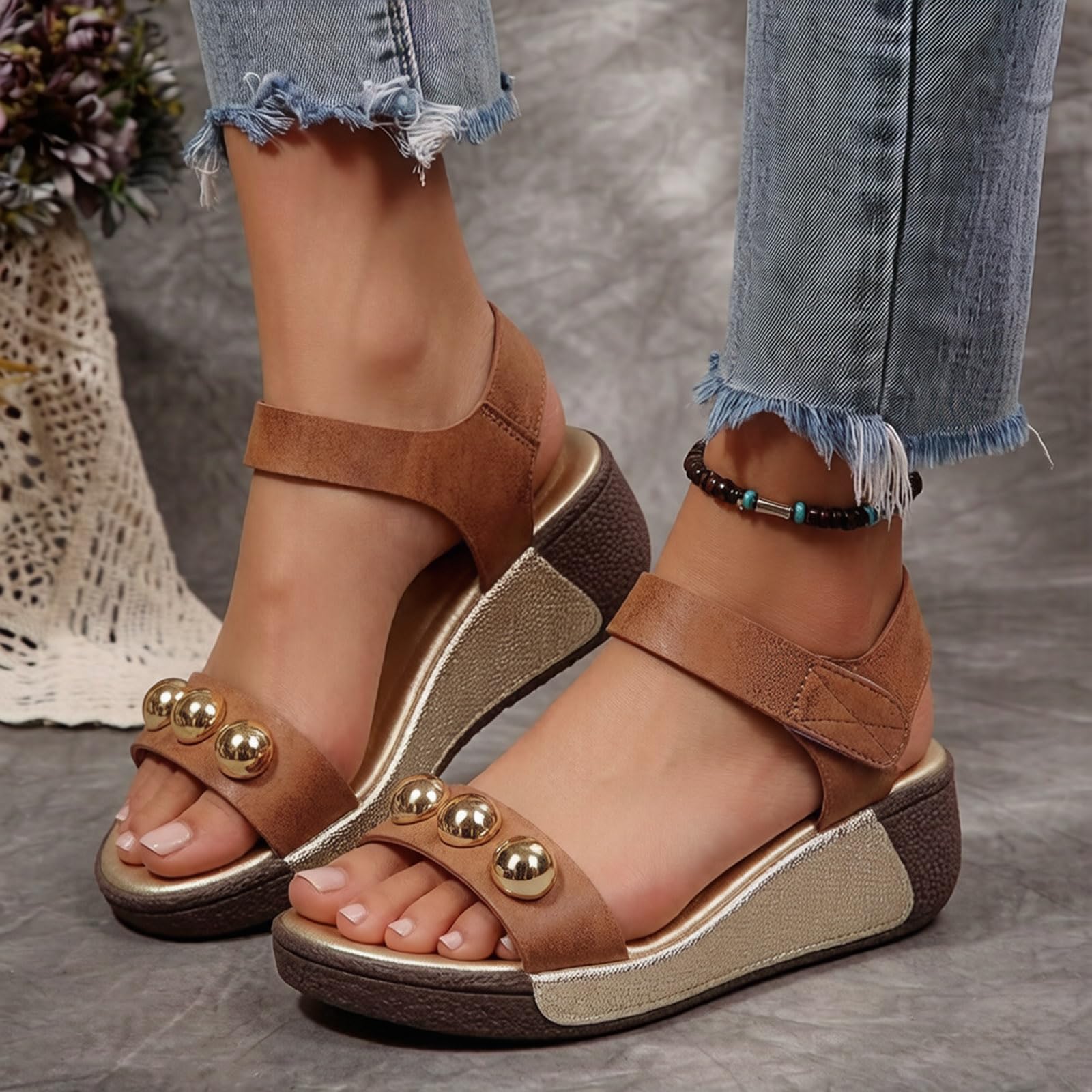Sandały damskie Sandały Damskie Wygodne Sandały Damskie Letnie Grube Kliny Gruba Podeszwa Styl Casual Retro Minimalistyczny Antypoślizgowy Amortyzacja Wytrzymała Wszechstronna Stylowa Młodzież
