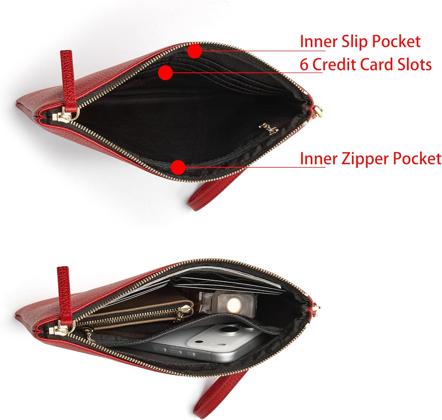 DORIS&JACKY Leather Wristlet Clutch Purse for Women Large Slim Phone Pouch Bag With Detachable Strap - Image 5