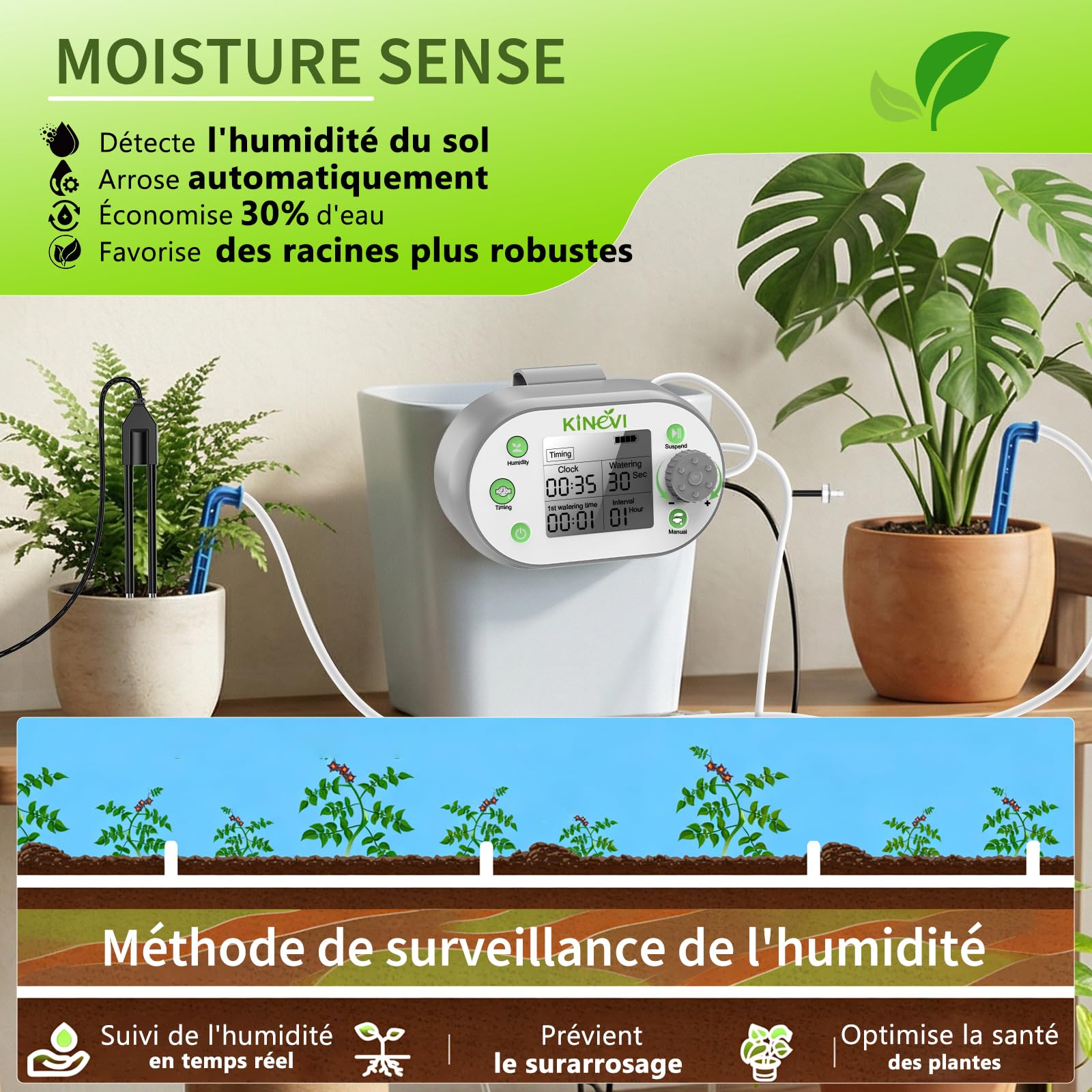 Système d'irrigation automatique,Kit arrosage automatique goutte à goutte pour 15 plantes, Kit d'irrigation goutte à goutte rechargeable pour plantes d'intérieur, balcon