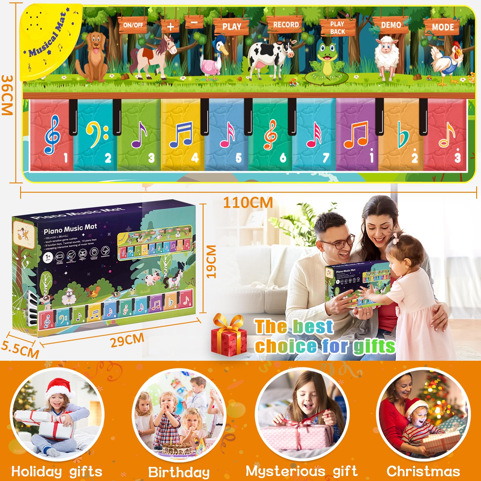 Alfombra Musical para Bebé, Alfombra de Música para Niños Pequeños, 110 x 36 cm, Alfombrilla de Juego de Música Niños y Niñas 3 4 5 6