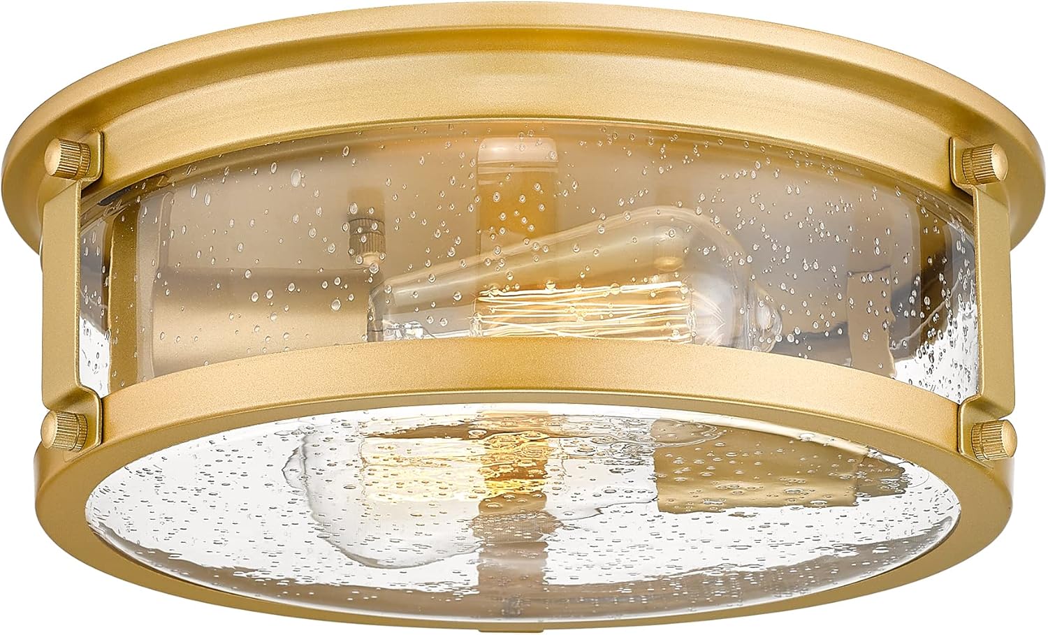 flush mount ceiling light fixture, 2 - lights farmhouse ceiling light, industrial seeded glass light fixtures with metal cage for hallway porch corridor kitchen bathroom bedroom passway - gold gold 12 inch