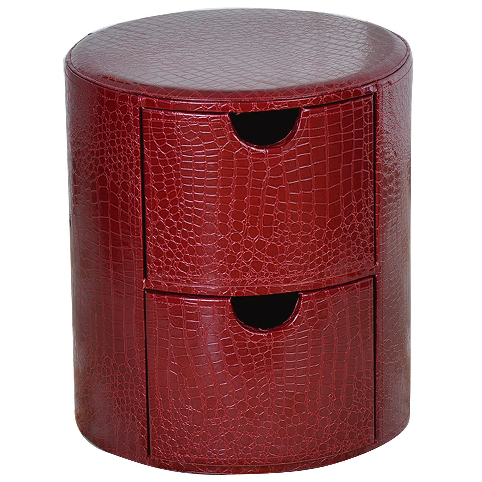 Ottoman de rangement rond rouge en PU 15,5x17,7 pouces avec double tiroir pratique pour salon