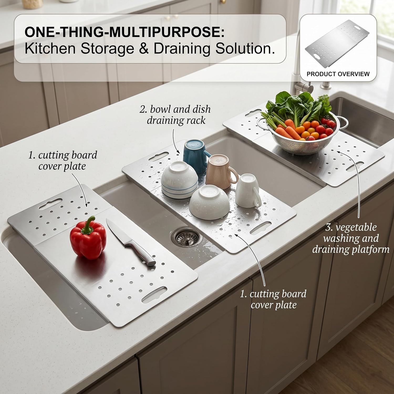 Sink Cutting Board Rack Over Sink, Telescopic Draining Rack Over - Multifunctional Cover Workbench, Small Size, Silver