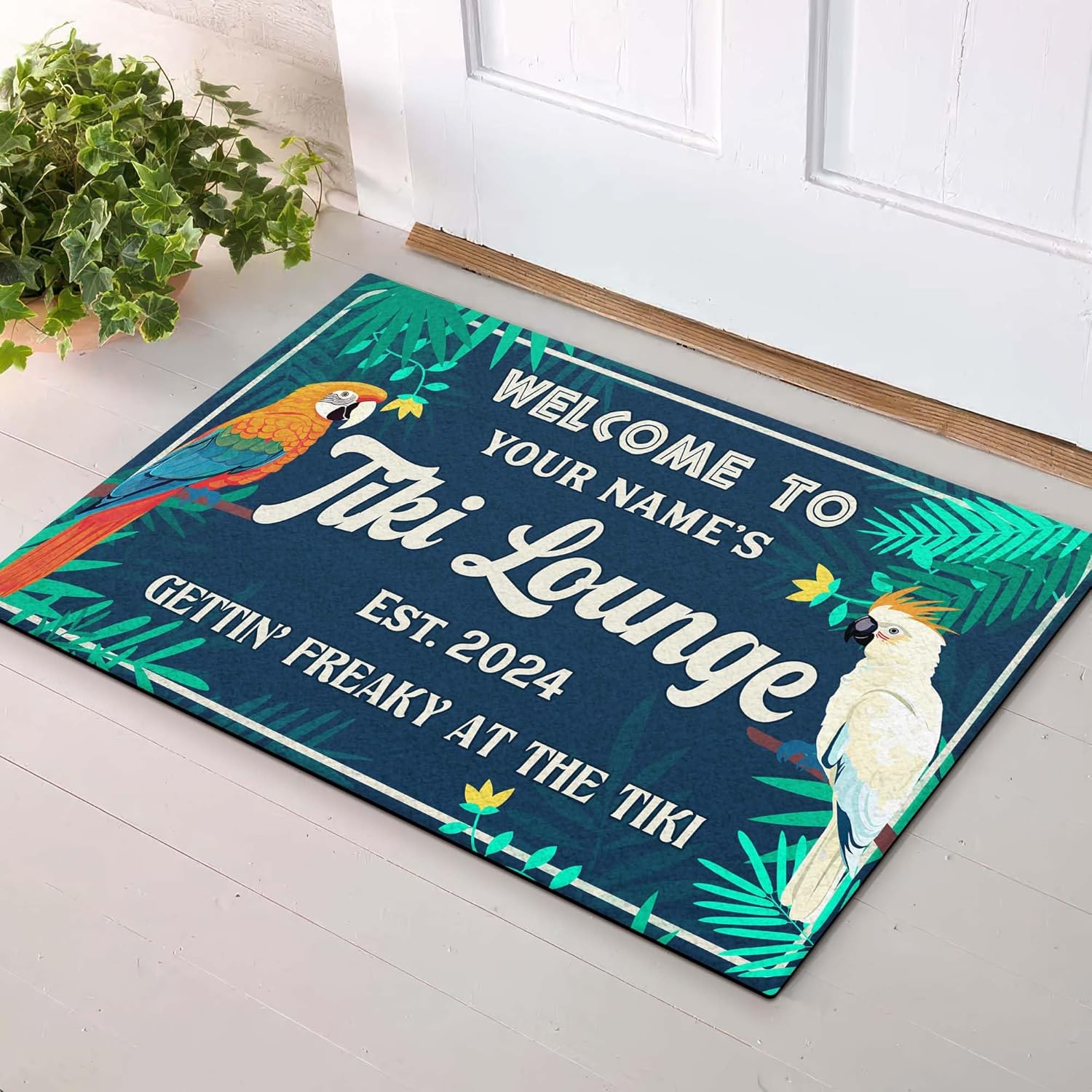 Artsy Woodsy Personalized Tiki Bar Doormat, Drying Rubber Non Slip Coffee Bar Accessories, Door Mat Indoor Entrance Home Pub, Floor Mat, Welcome Mat Outdoor, Custom Gifts for Her Him (01)