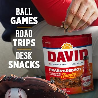 DAVID Jumbo Sunflower Seeds, Frank's RedHot Flavor, 5.25 oz. (Pack of 12)