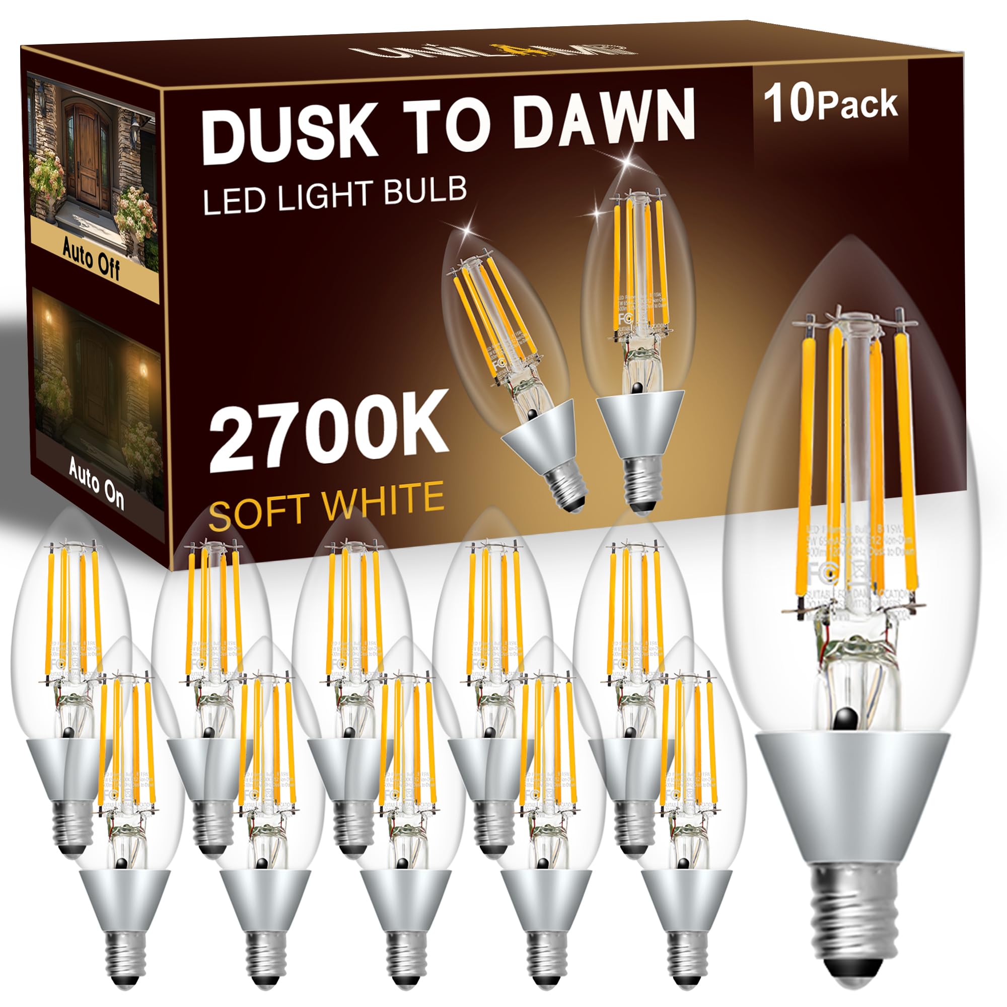 8 pack only 2 missing!! UNILAMP Dusk to Dawn Light Bulbs, Outdoor Candelabra Light Bulbs, 5W Equivalent 40W, 2700K Soft Whit