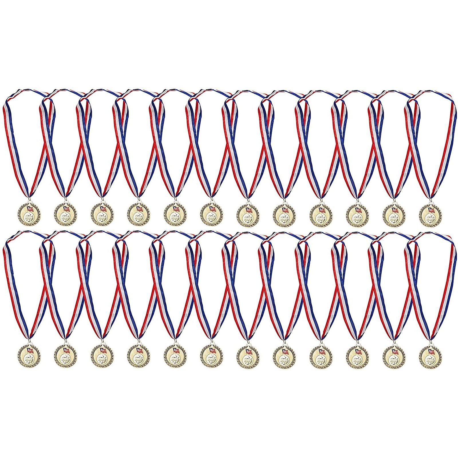 Juvale 12Pack Bulk Metal Gold Winner Award Medals with Ribbons for