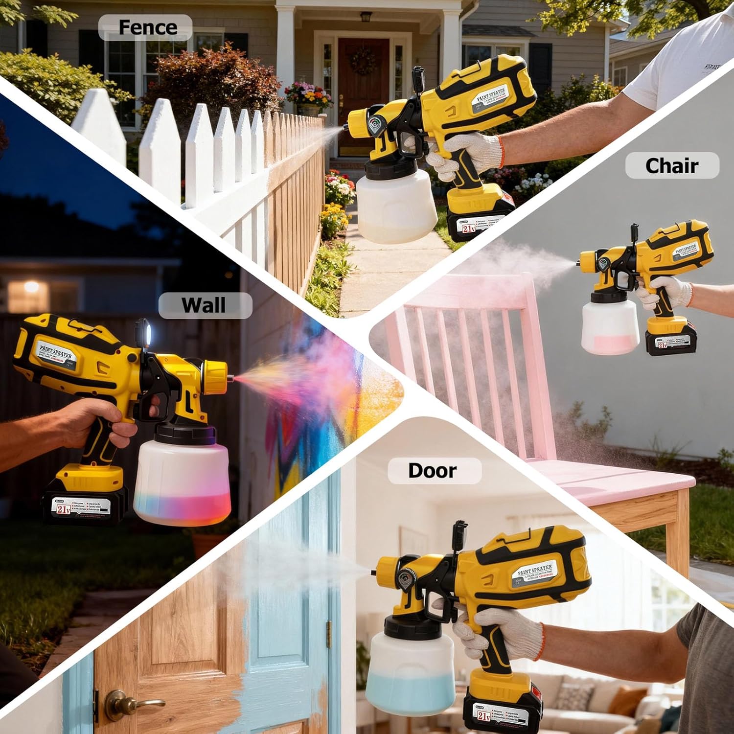 650W Cordless Paint Sprayer with Night Light, 2 × 4.0Ah Batteries丨6 Brass Nozzles & 1400ml Container, HVLP Spray Paint Gun for House Painting, Fences, and Kitchen Cabinets