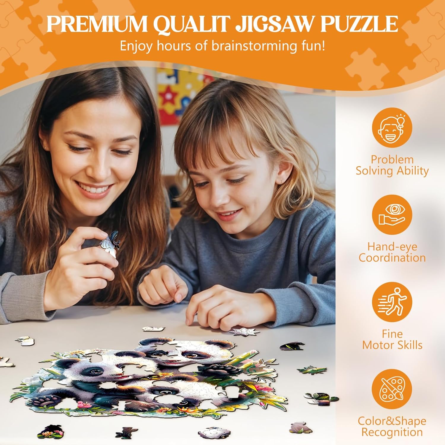 Wooden Puzzles for Adults, Panda Family Wood Puzzles Adult, Unique Animal Shaped Wooden Jigsaw Puzzle, Creative Gifts for Friends/Family/Puzzle Lovers, Home Decor(Medium-11.4 * 11.2in 200pcs)