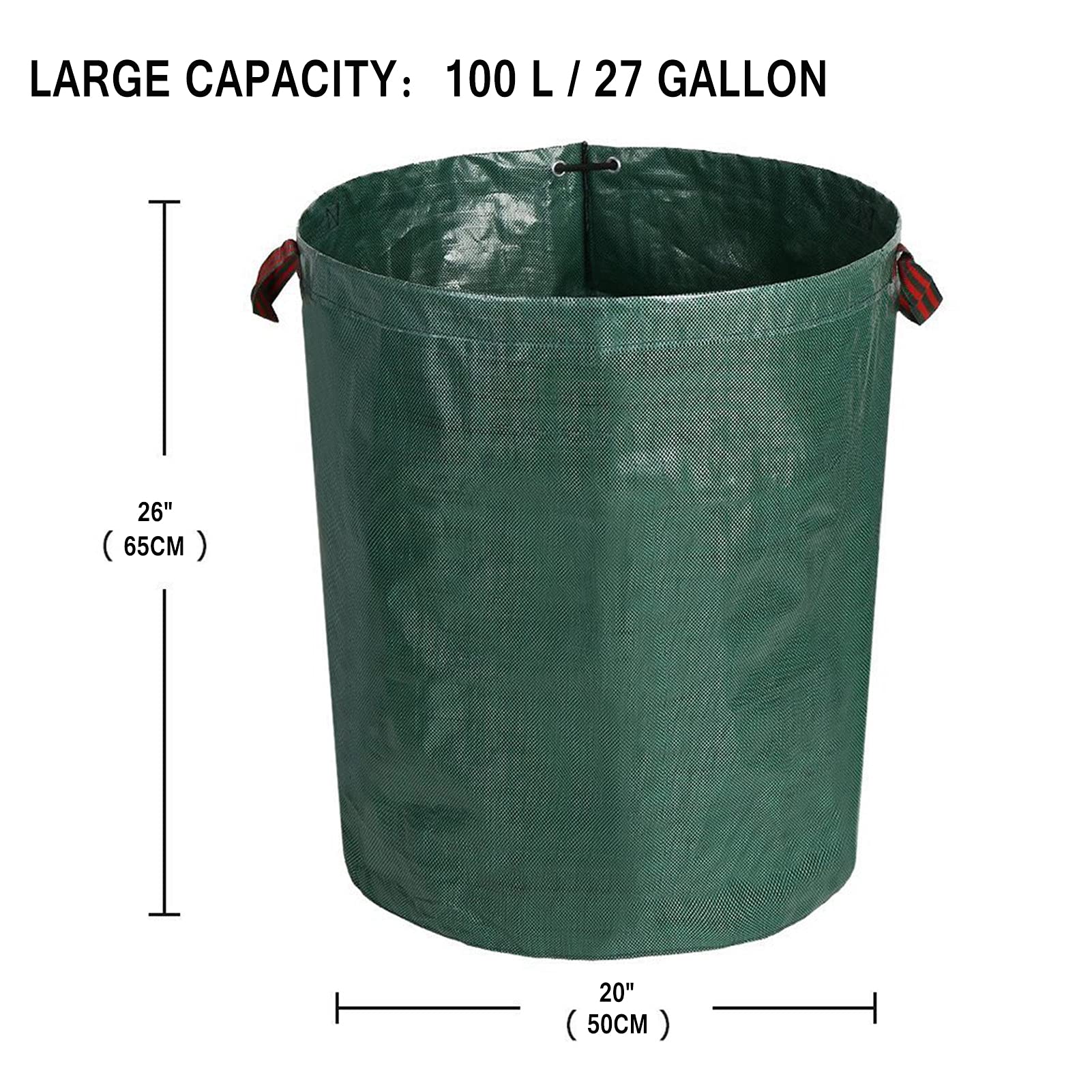 Sacos Verdes para Residuos del Jardín 100L / 27 Galones Bolsa De Basura De Jardinería Resistente Al Desgaste con Asas,Bolsas De Hierba De Hojas Reutilizable,Diámetro: 50 Cm, Altura: 65 Cm,4PCS