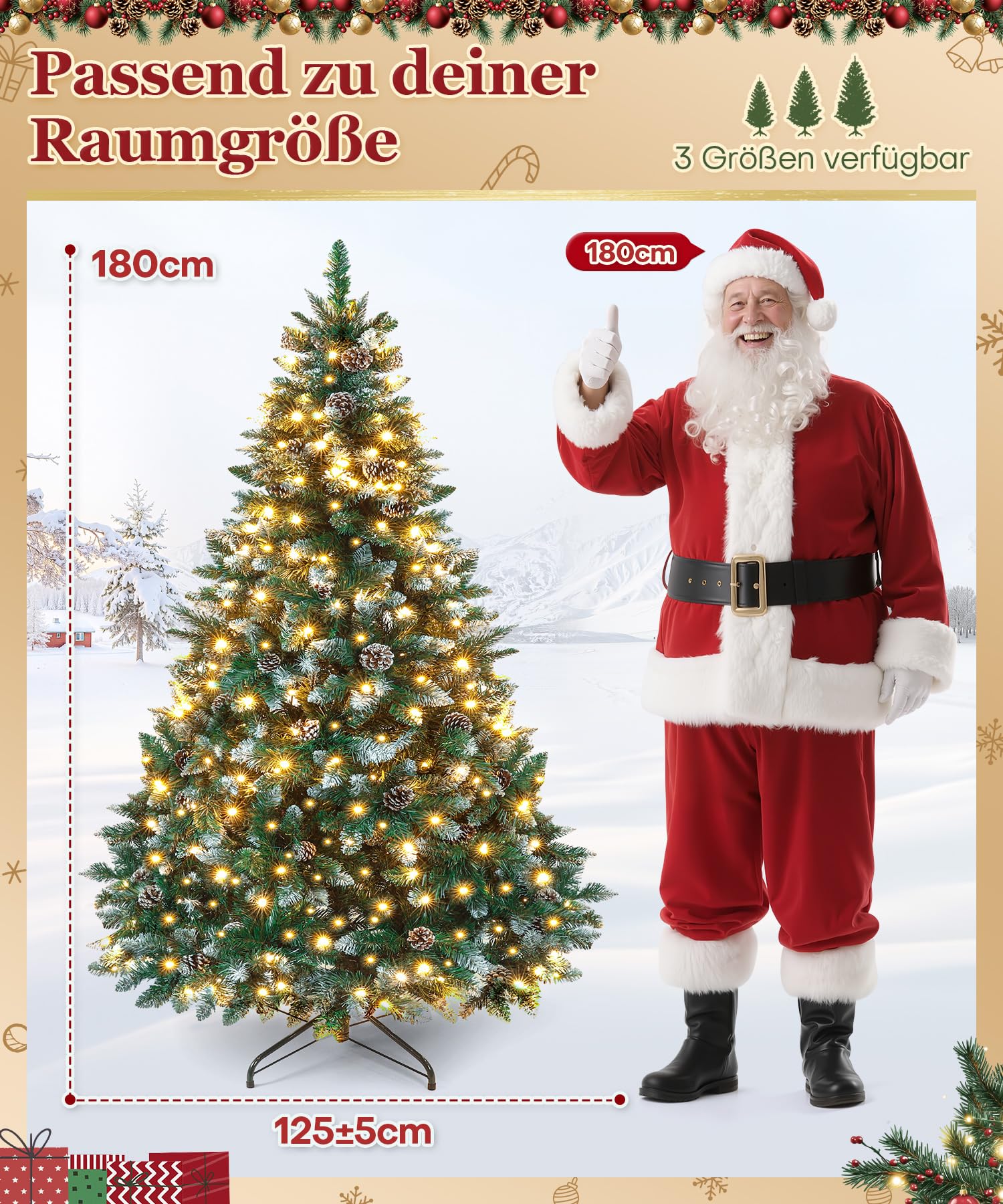 Yorbay Sapin de Noël Artificiel Lumineux LED avec Neige Blanche épaisse, avec Support de Fer 150cm - 210cm Sapin Artificiel pour Décoration Noël  (180 cm)