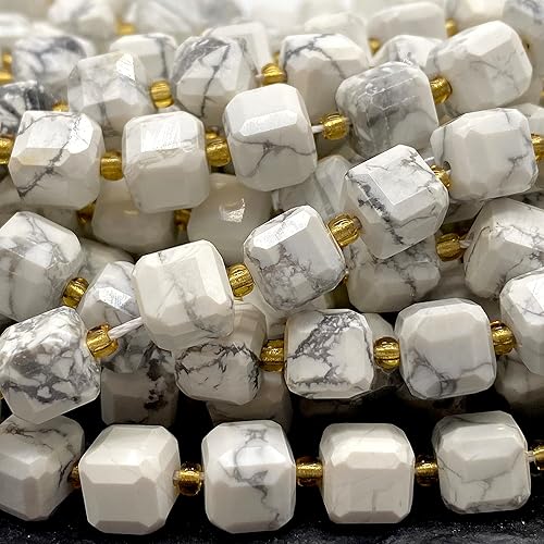 Miniatura 5 de ABCGEMS Cuentas de howlita blanca California (una técnica de corte revolucionaria aporta un aspecto más dinámico a un cubo tradicional) piedra