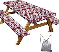 Vista 22 de Funda de mesa de picnic con fundas para bancos, elementos esenciales de camping, mantel de camping impermeable y a prueba de viento con bolsa