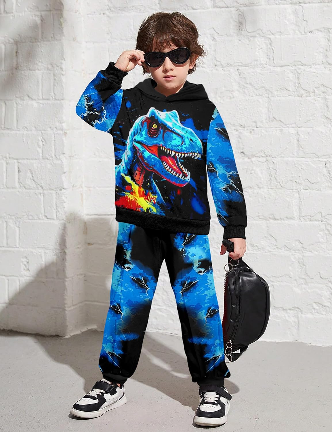Toddler Boy Clothes Long Sleeve Dinosaur Hoodie Tie-Dye Sweatpants T-Rex Boys Clothes Fall Winter Outfits 18M-8Y - Image 2